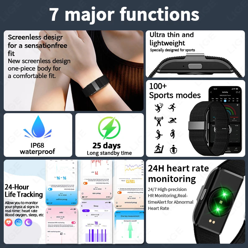LIGE Smart Bracelet Waterproof Smartband Clock Running Pedometer Sports Health Monitor Smartwatch Vibration Alarm Message Alert