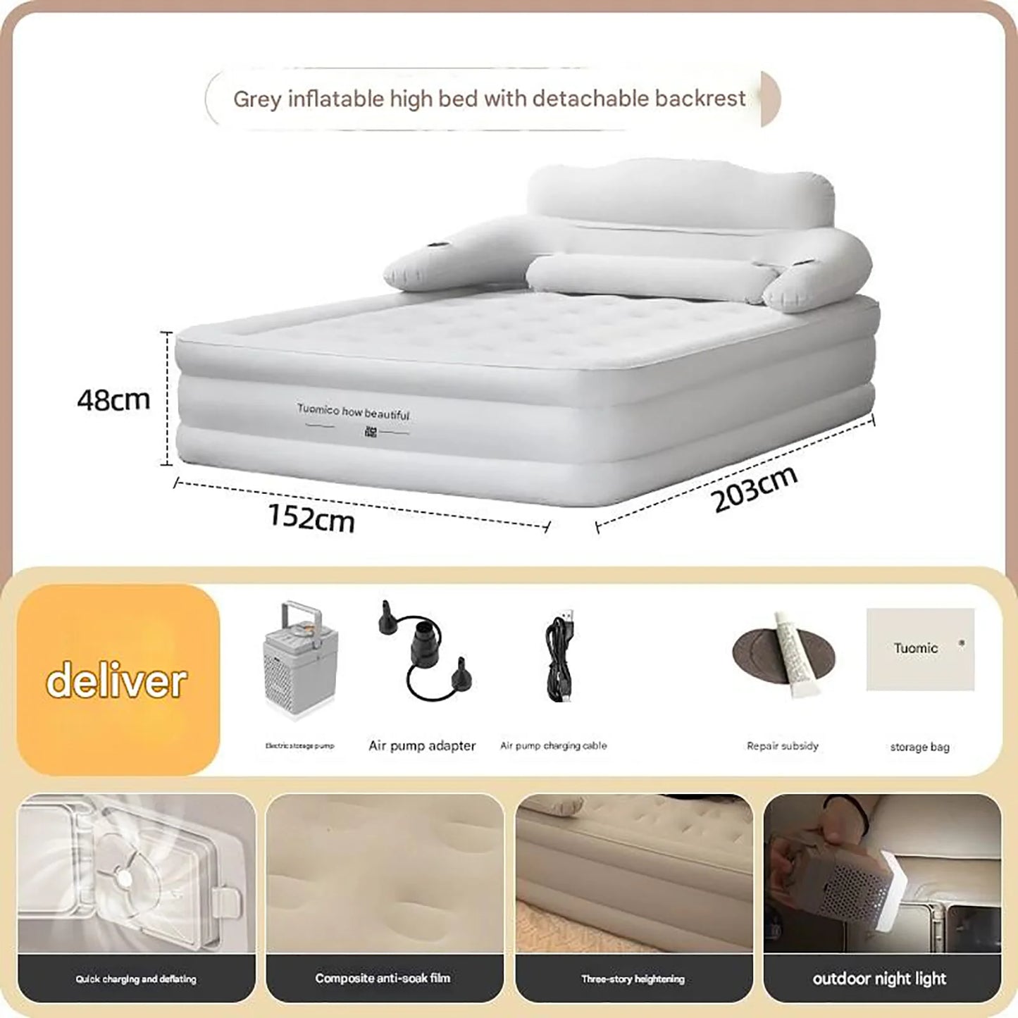 Two Person Built In Pump Camping Mattress PVC Inflatable Thickened