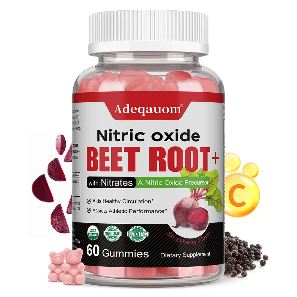 Nitric Oxide Beetroot Gummies, Organic Beetroot Extract, Blood Circulation Heart Health Blood Pressure Support, Natural Flavor