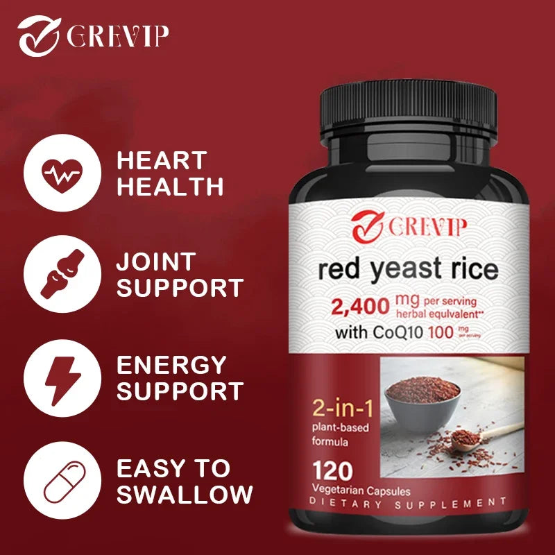 Red Yeast Rice Capsules - Benefits Cardiovascular Blood Circulation, Heart Health and Energy ProductionSupplements
