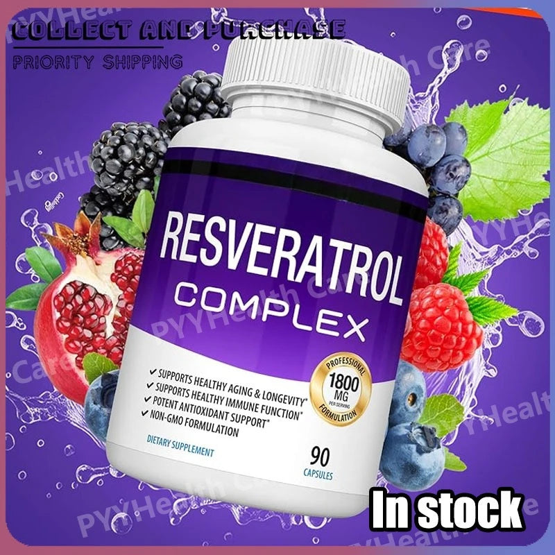 Resveratrol Supplement 1800 Mg Antioxidant Complex for Healthy Aging,Health Support, Immune System, for Men Women, 90 Capsules