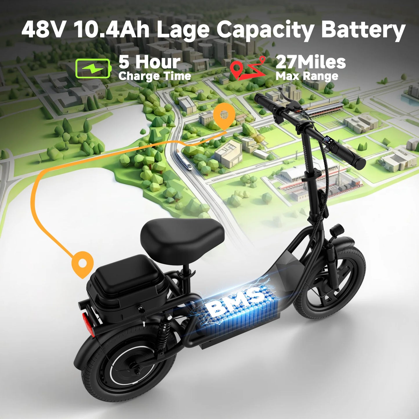 AOVOPRO 500W Folding Electric Bicycle 14 Inch 10.4Ah Battery