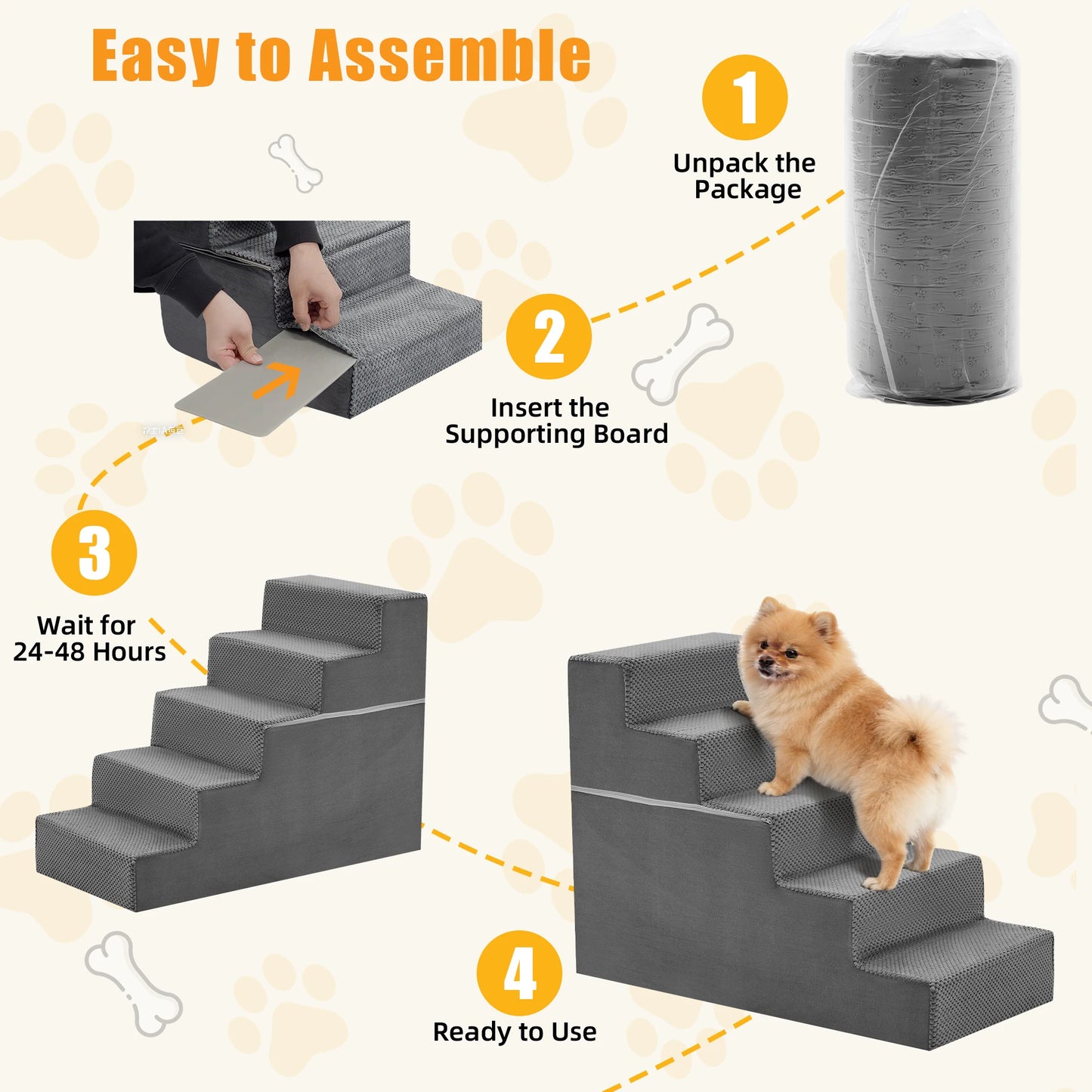 3 To 5 Step Right Angled Foam Dog Stairs Ramp For Small Dogs