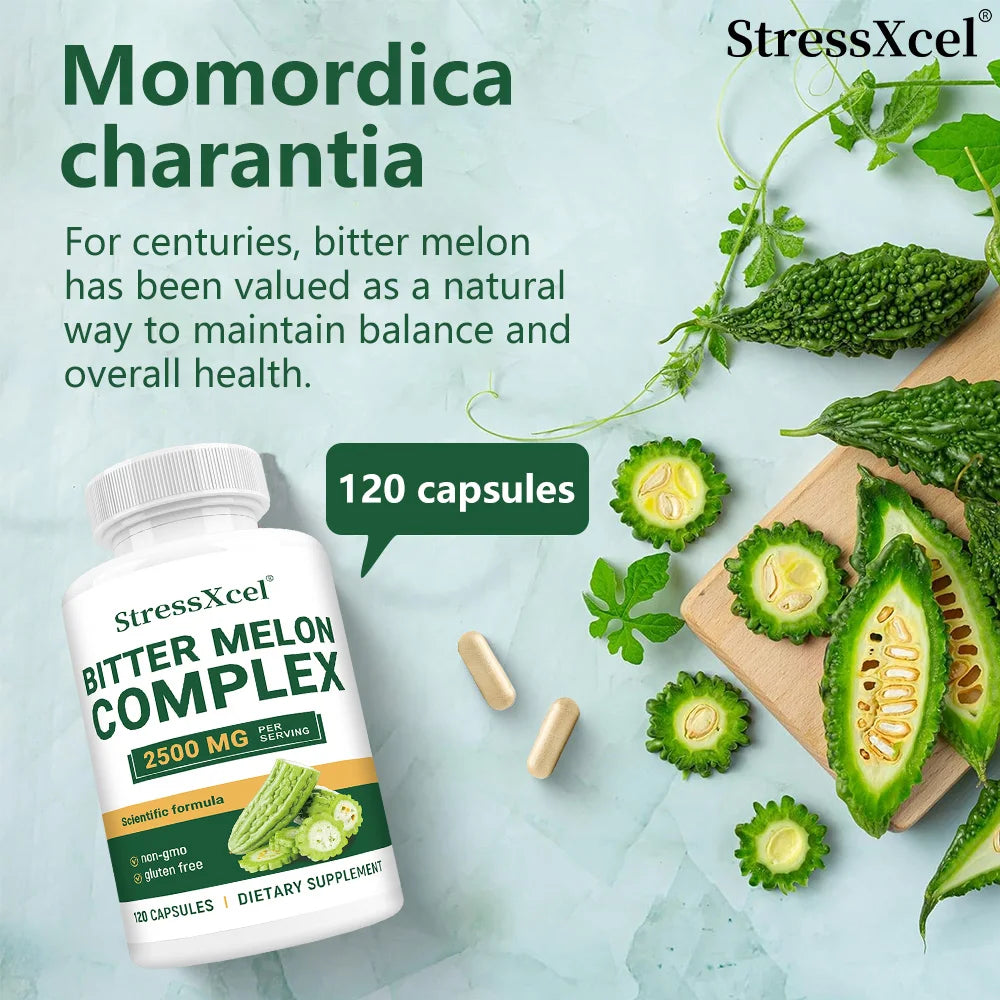 Bitter Melon Extract 2500mg Capsules, Supports Blood Sugar Balance, Metabolism, Digestion, Metabolism, Skin Health & Detox