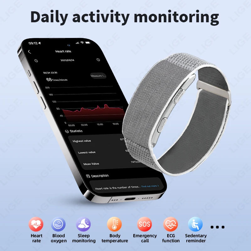 LIGE New ECG+PPG Health Smart Bracelet Uric Acid Blood Lipid Blood Oxygen Pressure Body Temperature Men Women Sports Smartwatch