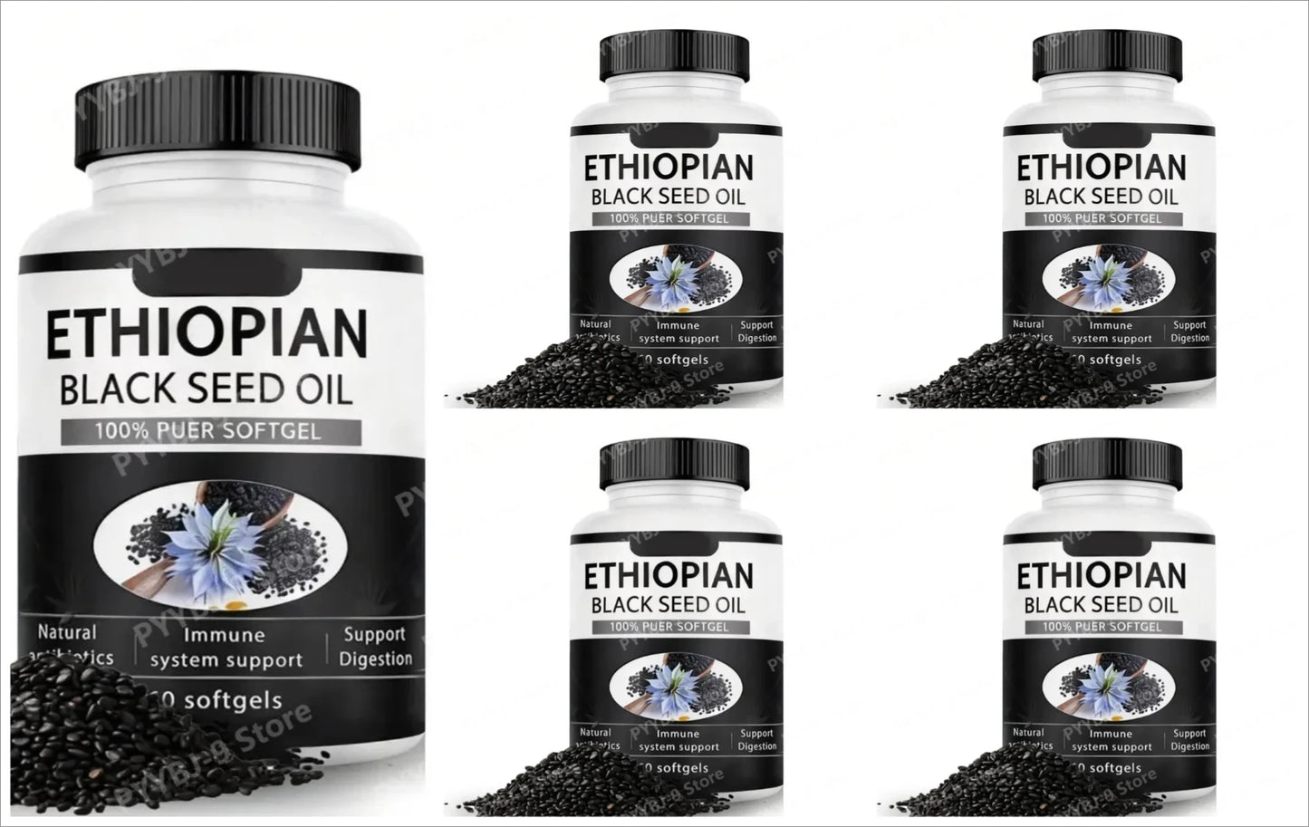 Ethiopian Black Seed Oil Softgels 60 Count 100% Natural Gluten Free Non GMO Antioxidant Immune Digestive Daily Health Supplement