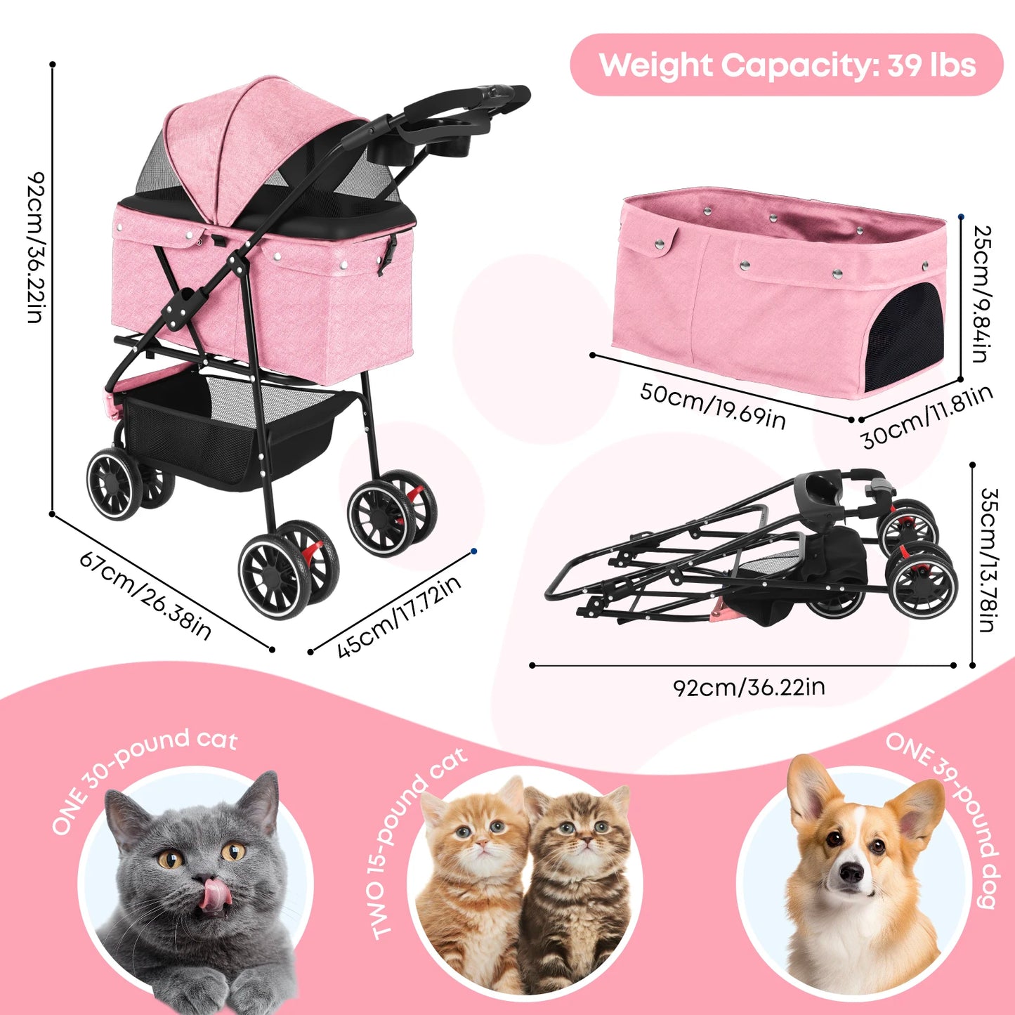CHIHUAHUA Foldable Pet Stroller For Cats And Small Dogs Portable
