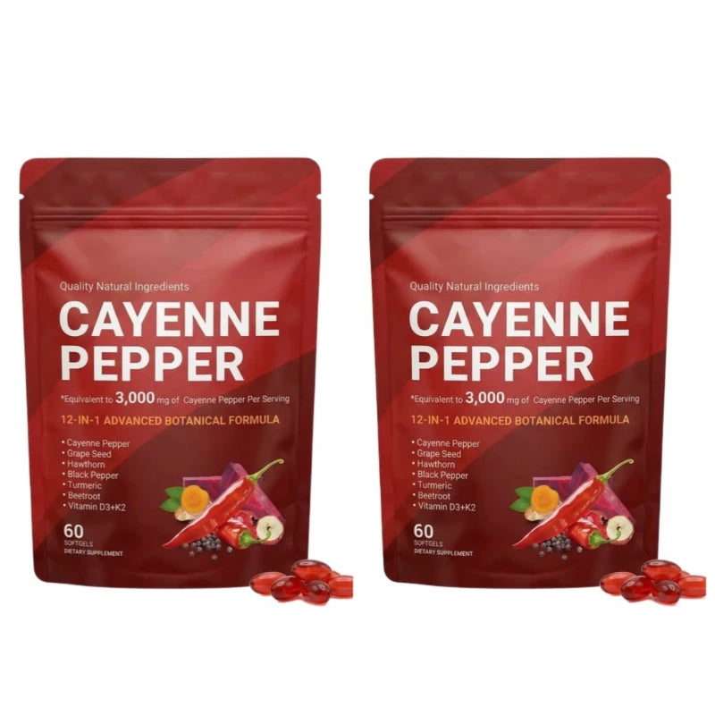Cayenne Pepper Softgels Supplement with Grape Seed Beetroot Turmeric Vitamins D3 K2 Herbal Supports Leg Vein Blood Vessel Health