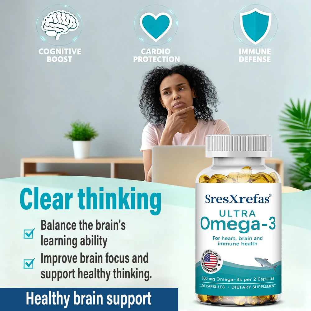 Omega 3 Fish Oil with EPA & DHA, High Absorption Fatty Acids, Heart & Brain Health, Vision, Skin Hair & Nervous System Care