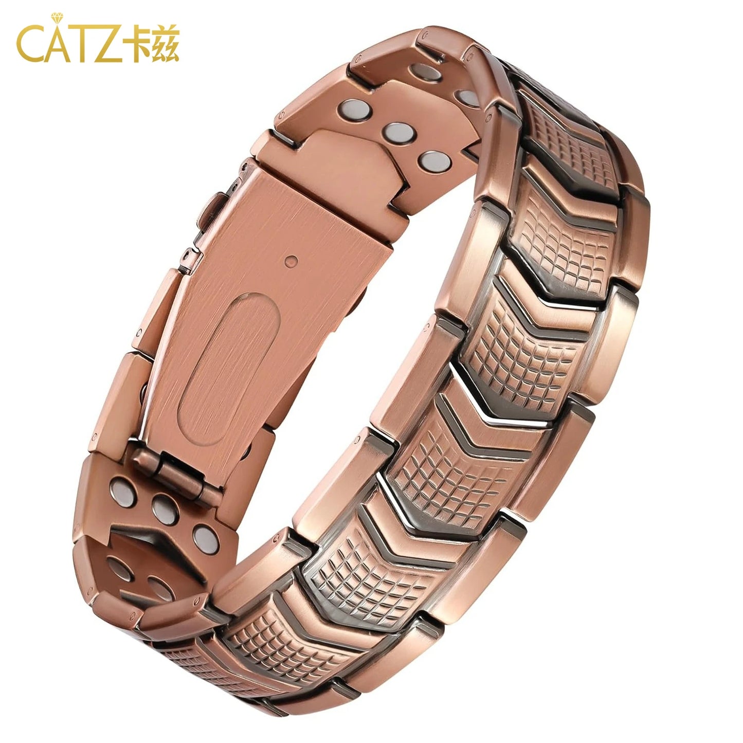 Premium Copper Bracelet for Men  Health with Grid Pattern Design Magnetic Wristband Jewelry Gifts