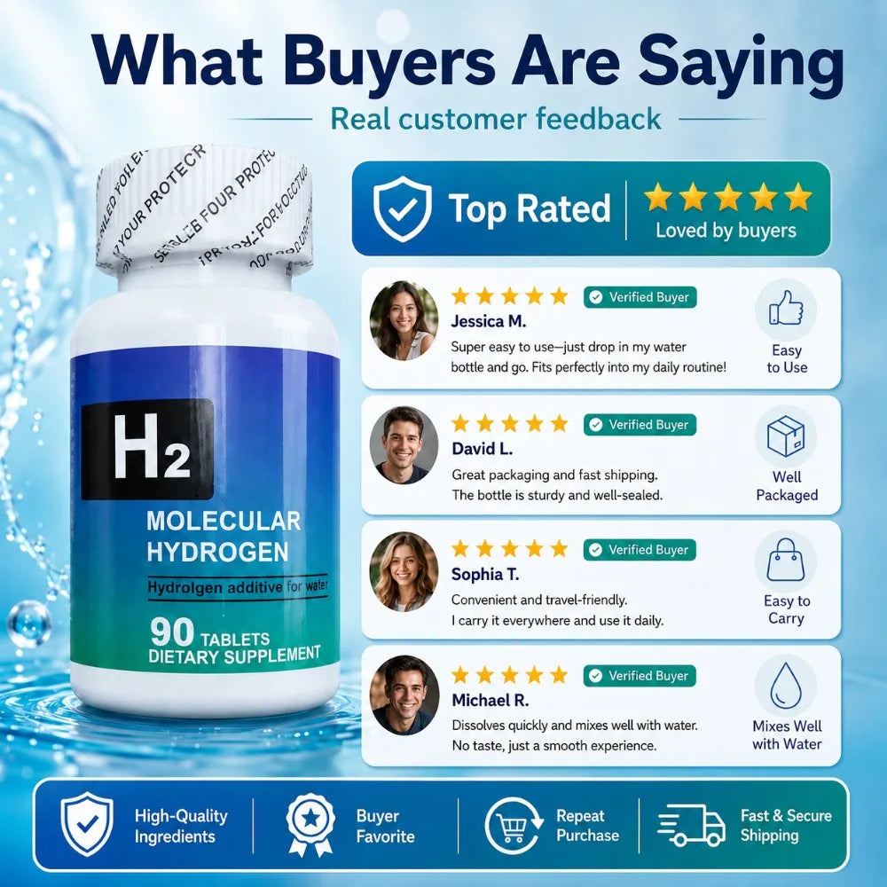 Molecular Hydrogen Tablets H2 Magnesium 80mg Antioxidant Energy Brain Health Unflavored Non GMO 90 Tablets Dietary Supplement