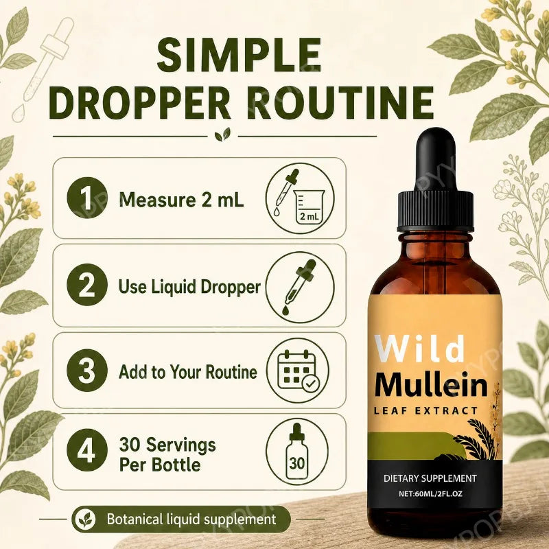 Mullein Drops Respiratory Lung Health Detox with Ginger & Lemon Extract for Smokers - Natural Lung Cleanse Mullein Leaf 60ml