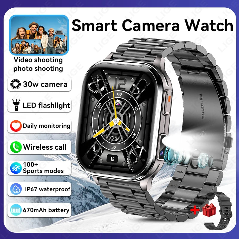 LIGE 2026 New Smart Watch Men Women Camera Take Photos Record Video Health Monitor Sport Fitness 670mAh 2.01" BT Call Smartwatch