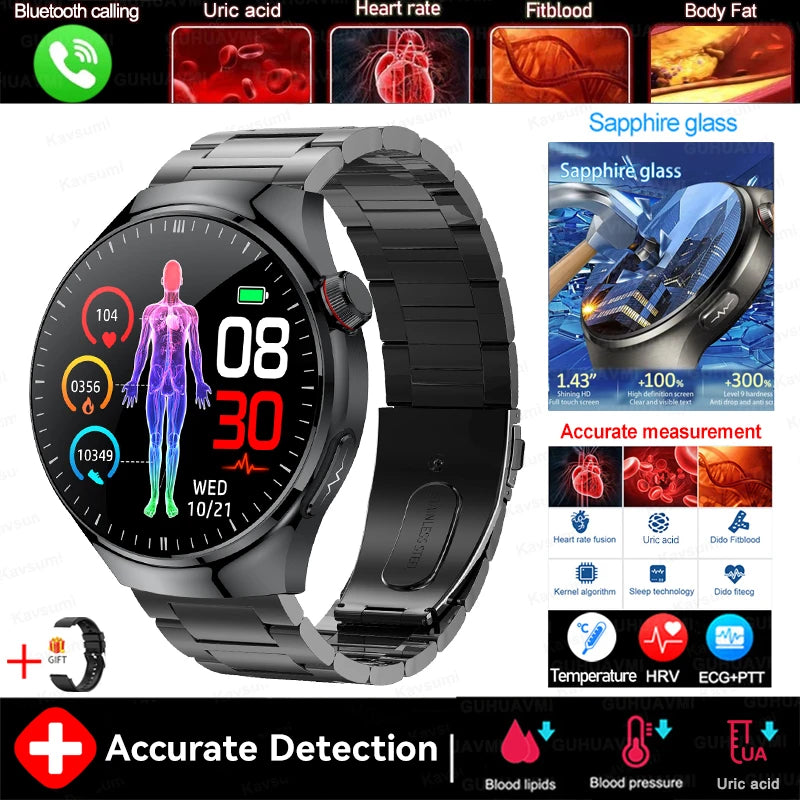 2025 New GUHUAVMI Accurate Blood Lipid Uric Acid Smart Watch Men Women ECG+PPG Blood pressure Bluetooth call Health Smartwatches