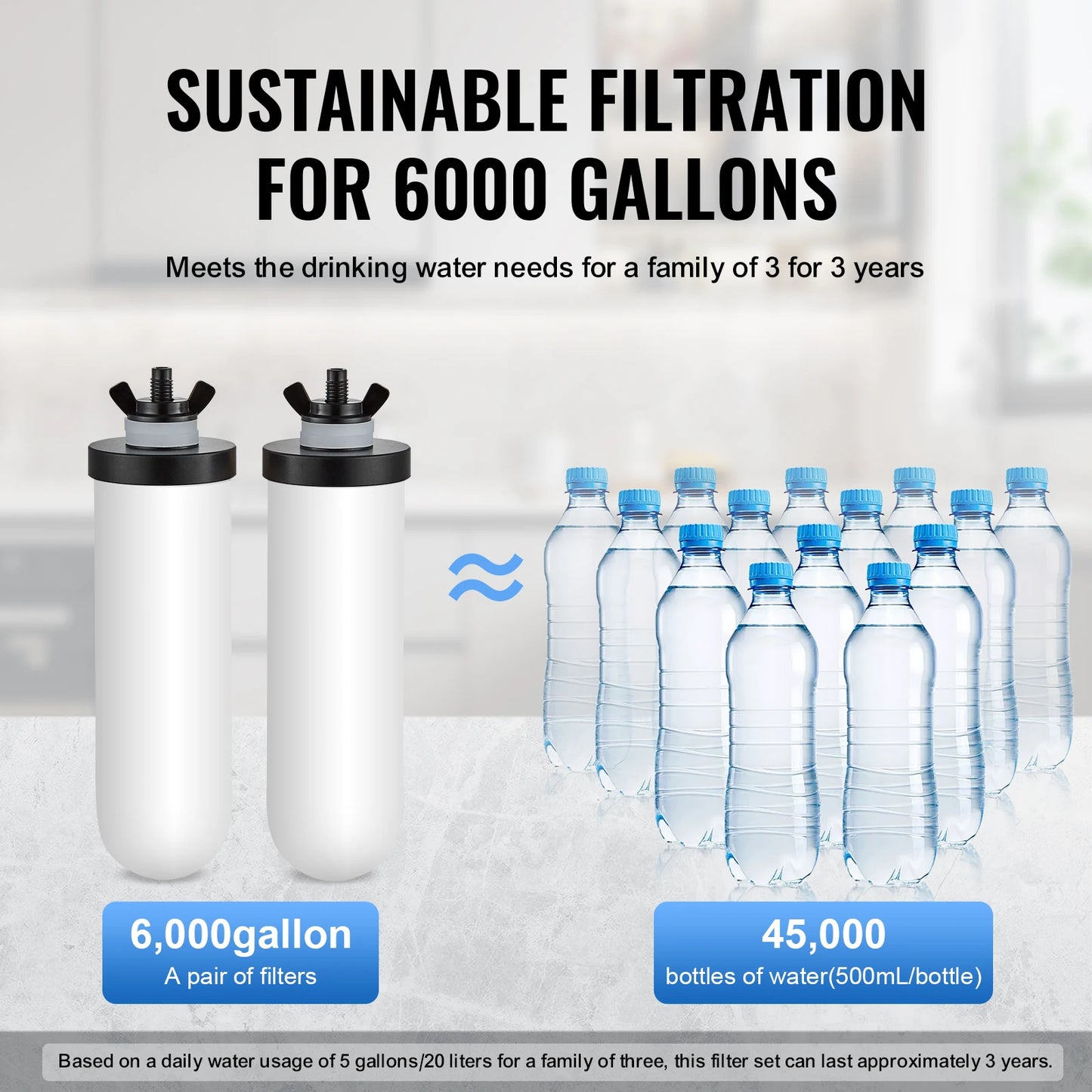 Gravity Fed Water Filter System 304 Stainless Steel Countertop