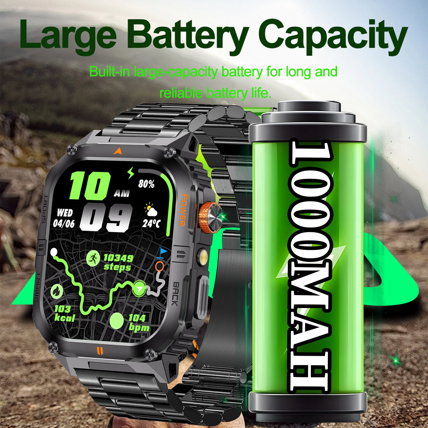 Outdoor Sport Smart Watch 2.00" 3ATM Waterproof LED Flashlight Answer Call 1000mAH Big Battery Health Fitness Tracker Smartwatch
