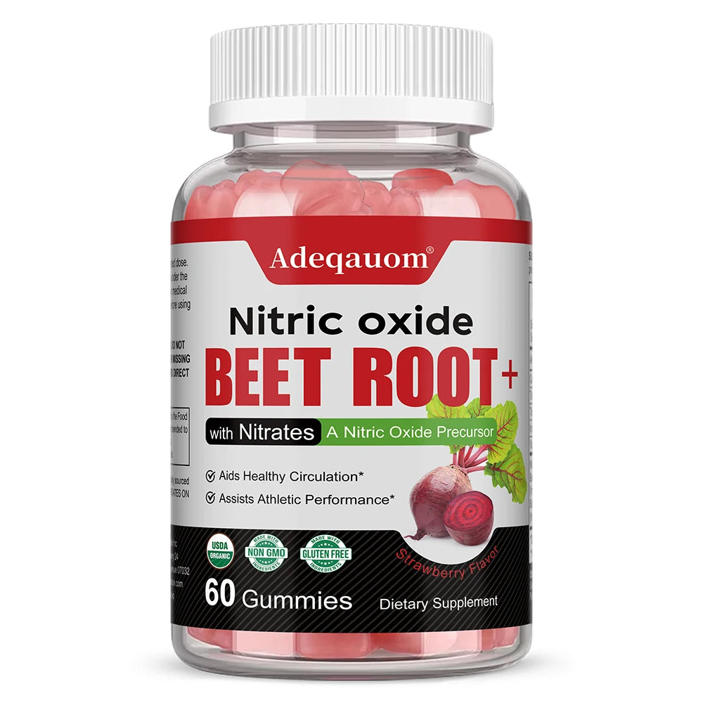 Nitric Oxide Beetroot Gummies, Organic Beetroot Extract, Blood Circulation Heart Health Blood Pressure Support, Natural Flavor
