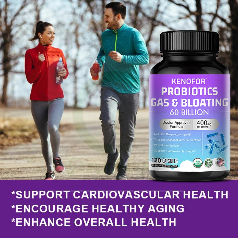 60 Billion CFU Multi-Strain Probiotic Capsules - Prebiotics + Digestive Enzymes, Gut Health & Immune Support, 30/60/120 Counts