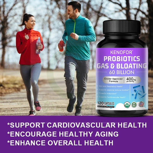 60 Billion CFU Multi-Strain Probiotic Capsules - Prebiotics + Digestive Enzymes, Gut Health & Immune Support, 30/60/120 Counts