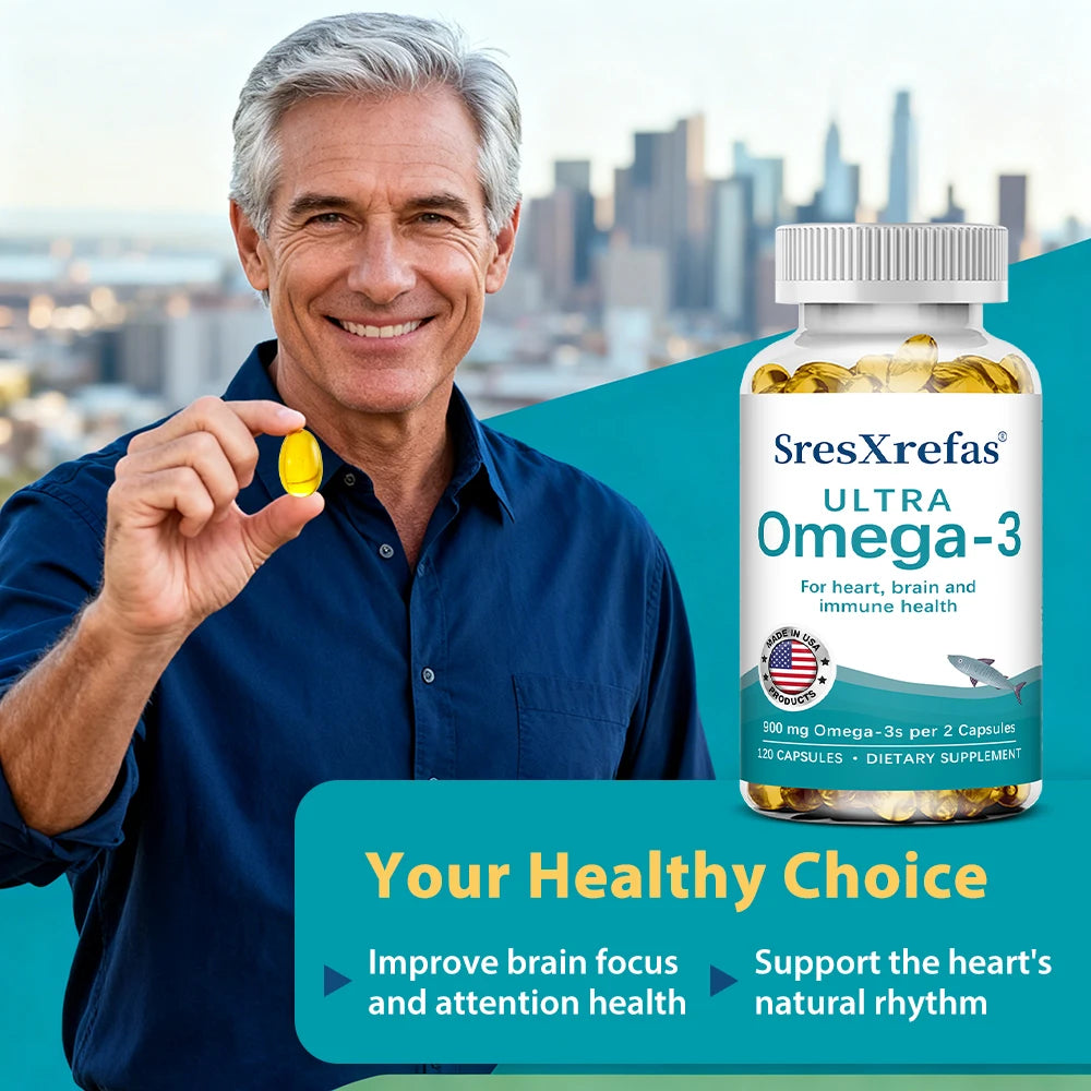 Omega 3 Fish Oil with EPA & DHA, High Absorption Fatty Acids, Heart & Brain Health, Vision, Skin Hair & Nervous System Care