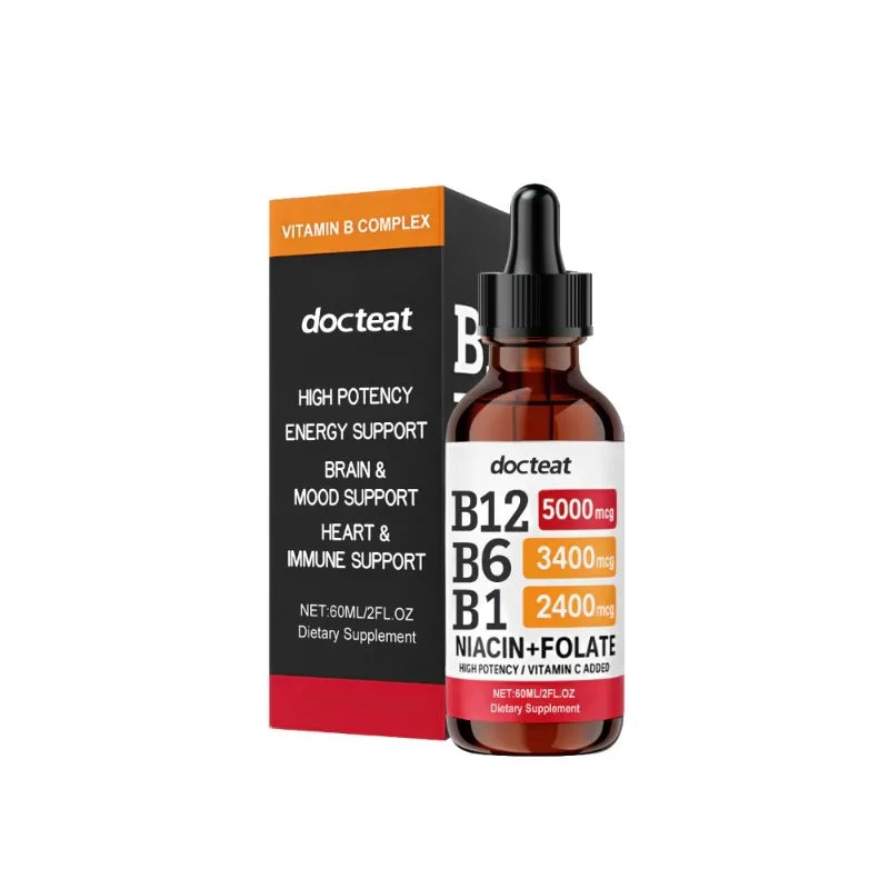 VitaminB Complex Liquid Supplement 60ml with VitaminB1/B6/B12 Support Energy Generation Supplementation and Immune System Health