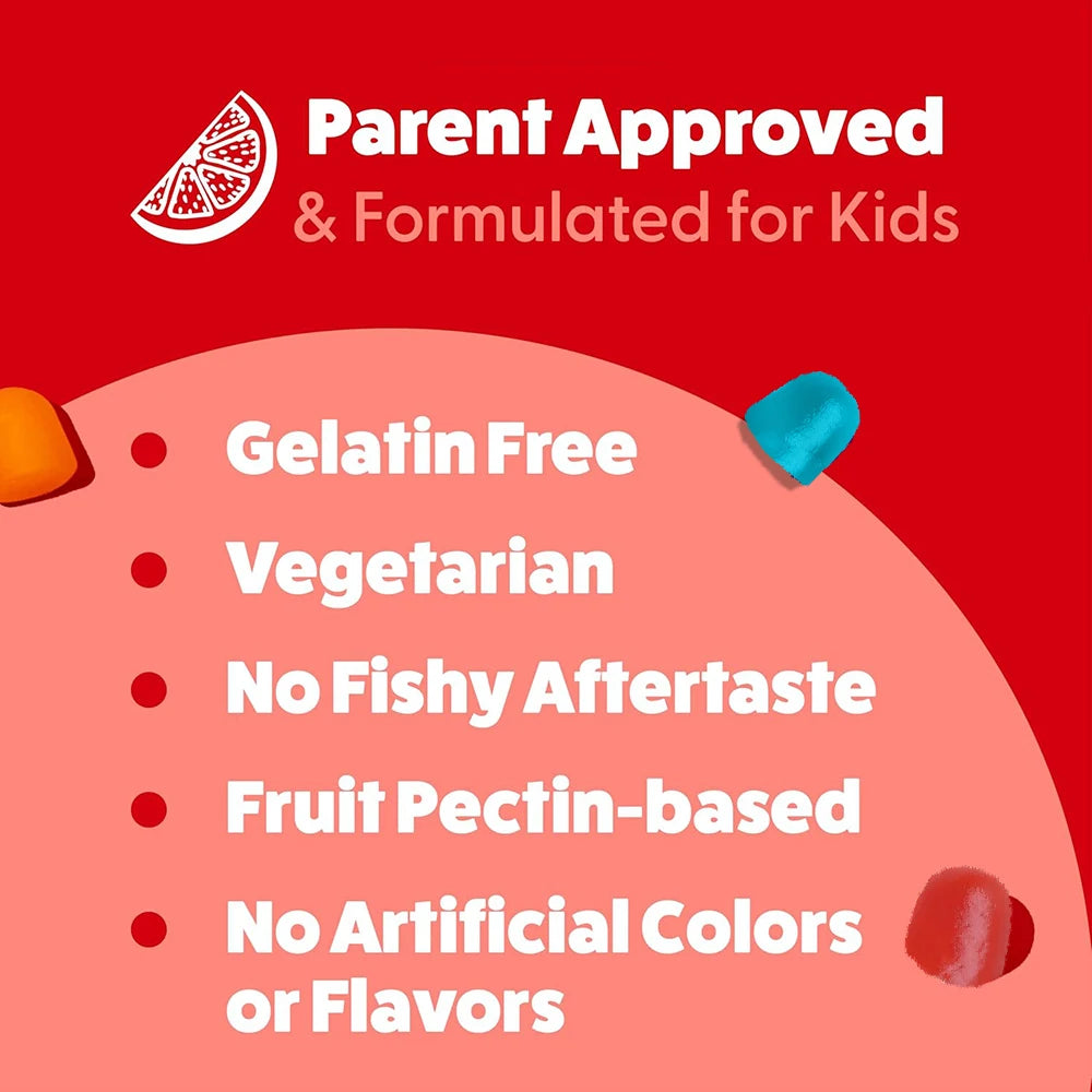 OMEGA + DHA Gummies for Kids, with Omega 3 6 9 + DHA, Vitamin C - Healthy Brain Function, Vision & Heart Health, Vegetarian