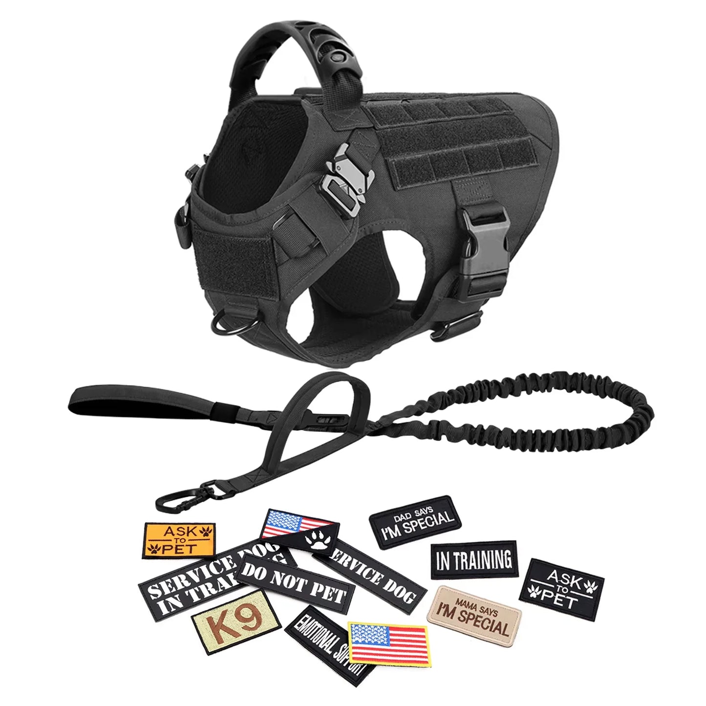 Military Grade Dog Harness Vest With Leash And Patches Set