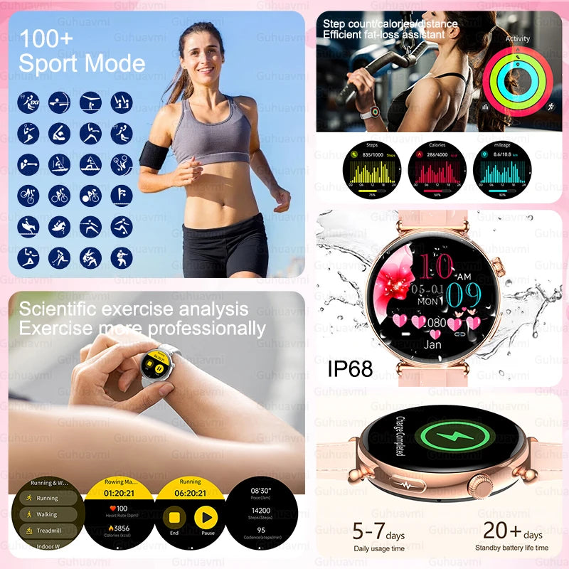 Luxury Diamond Smart Watch For Women 1.32" AMOLED Screen Heart Rate Blood Pressure Health Monitor IP68 Waterproof Sports Watches