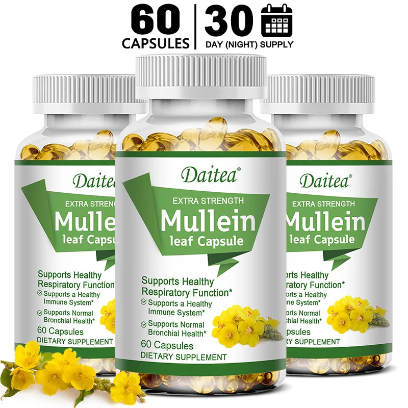 Mullein Extract Capsules, Suitable For Lung & Bronchial Cleanse for Smokers - Respiratory Health Support, Gut Health