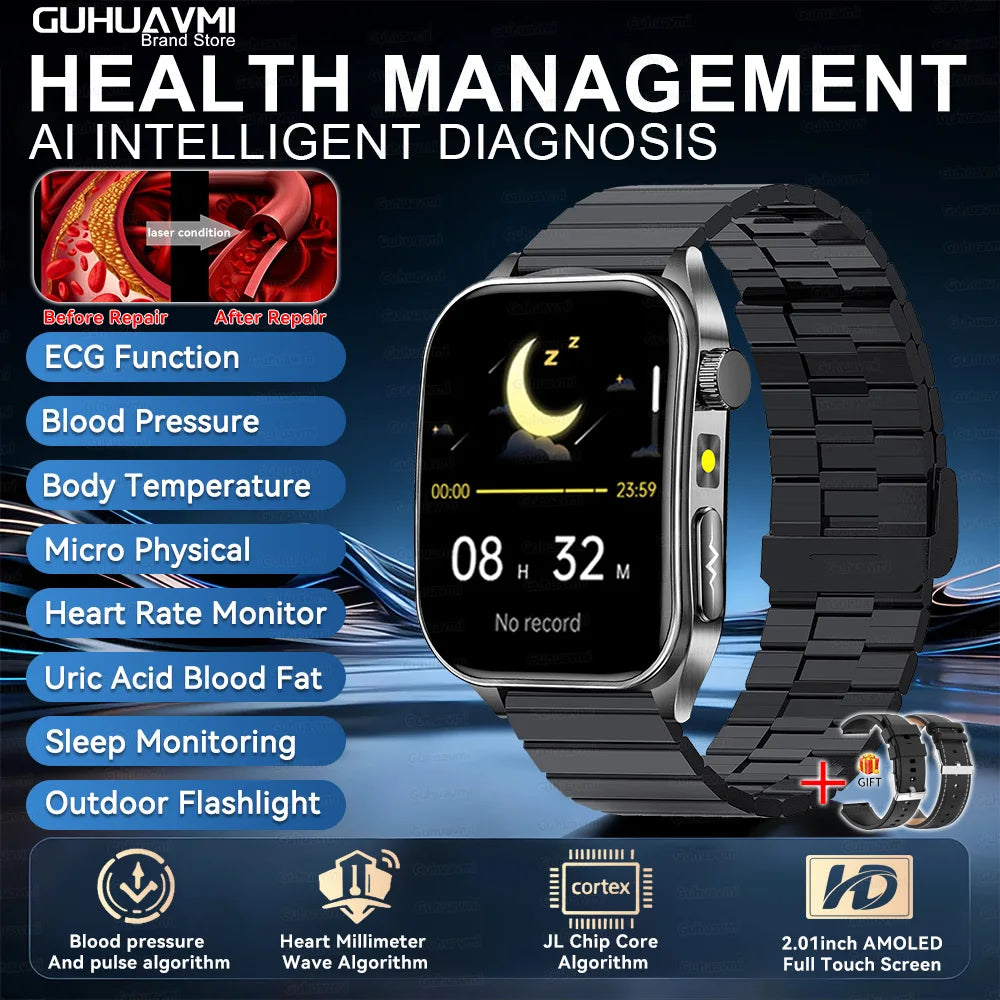 2026New ECG Monitoring Smart Watch 1.95-inch AMOLED Screen Dual-Probe Laser Health Bluetooth Call Waterproof Sports Smartwatches
