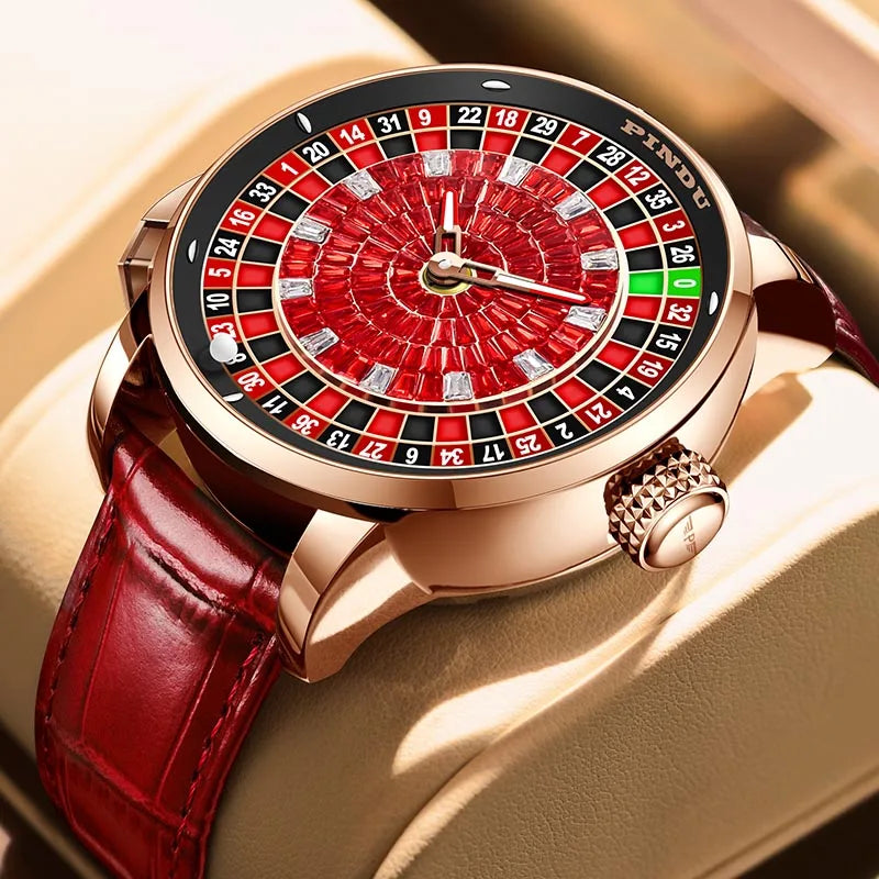 PINDU Men Mechanical Watch NH35A Push Button Roulette Theme