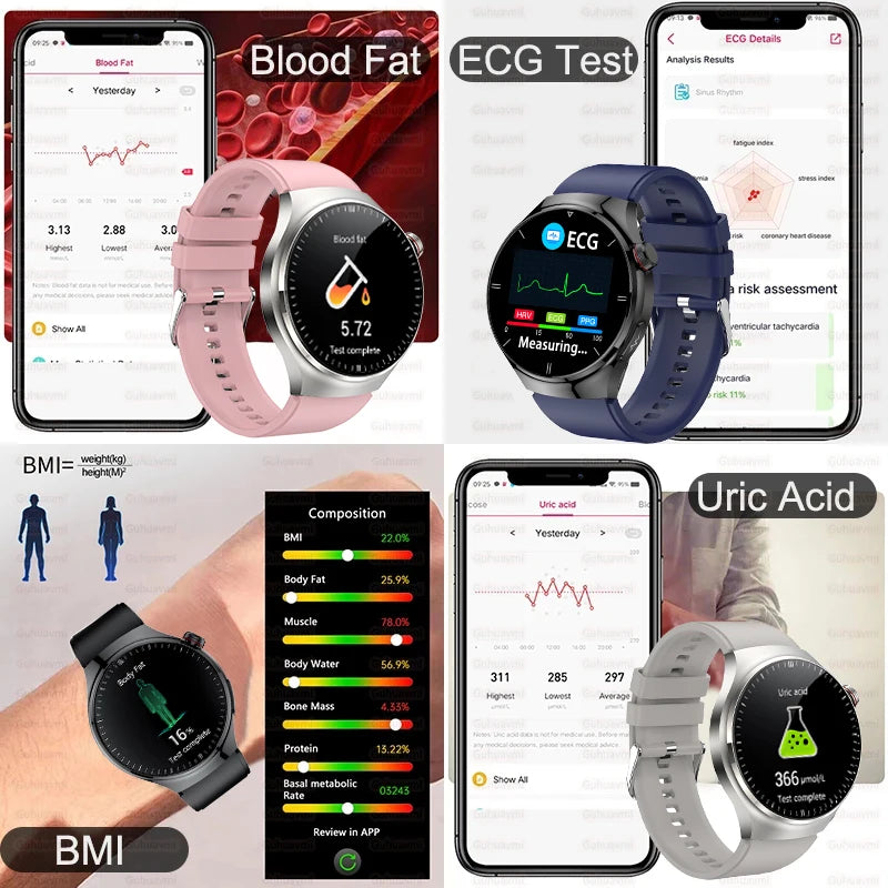 2025 New GUHUAVMI Accurate Blood Lipid Uric Acid Smart Watch Men Women ECG+PPG Blood pressure Bluetooth call Health Smartwatches