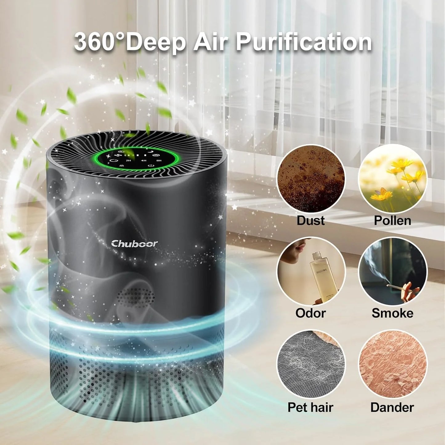 Chuboor H13 True HEPA Air Purifier For Home Odors Pollen