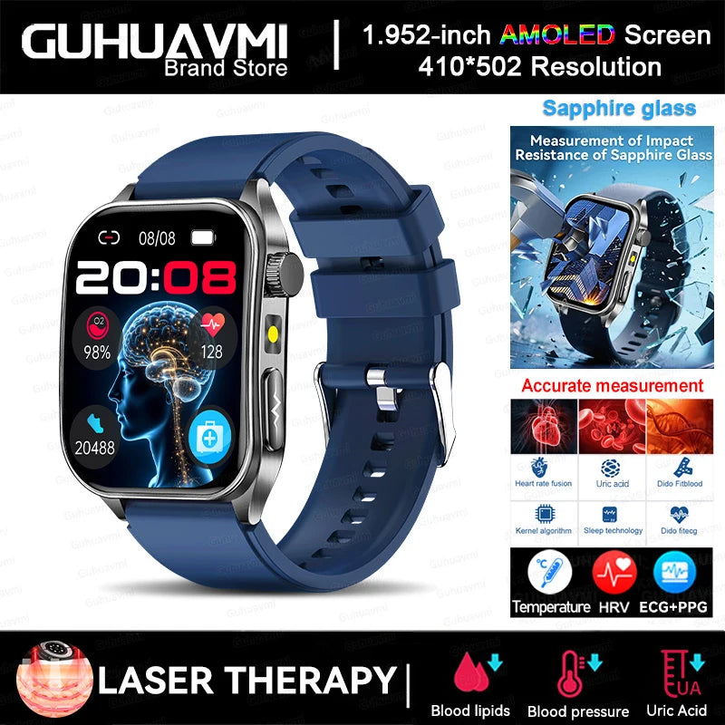 2026New Health Smartwatch 650nm Laser Therapy Men ECG Blood Pressure Lipid Uric Acid Bluetooth Call For Android IOS Smart Watch