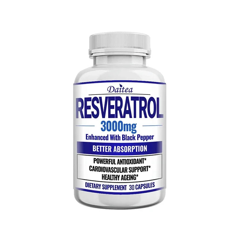 Resveratrol 3000mg Capsules, Maximum Strength Antioxidant, Supports Heart, Brain, Immune, Joint Health & Anti-Aging, Gluten-Free