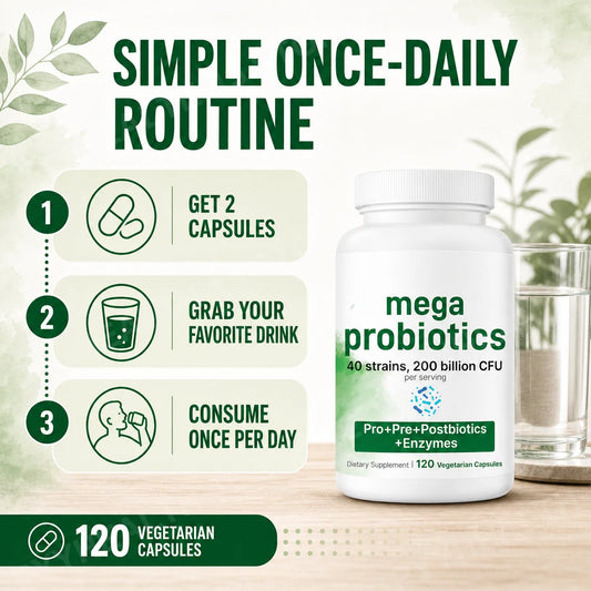 Probiotics Capsules 200 Billion CFU 40 Strains Prebiotics Digestive Enzymes Gut Health Supplement 120 Veg Capsules Men Women